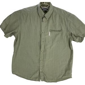Columbia Button Shirt Mens Size Large Green Plaid 100% Cotton Outdoor Gorpcore